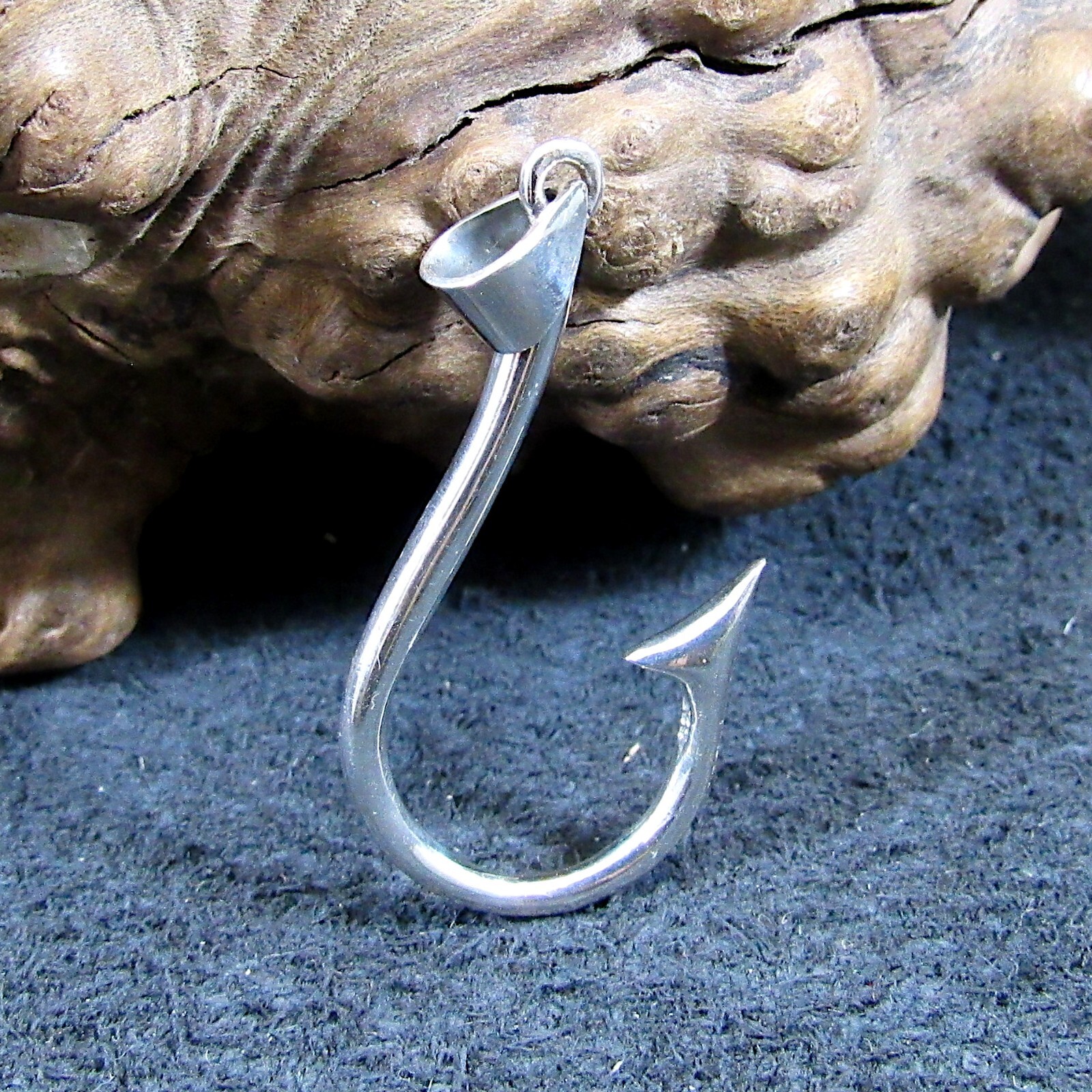 Handcrafted Solid 925 Sterling Silver Barbed J Hook Fish Hook Pendant