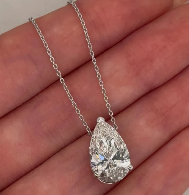 IGI Pear-Cut 5.00Ct EF/VS1 Lab Grown Diamond Necklace& Pendant 14k White Gold