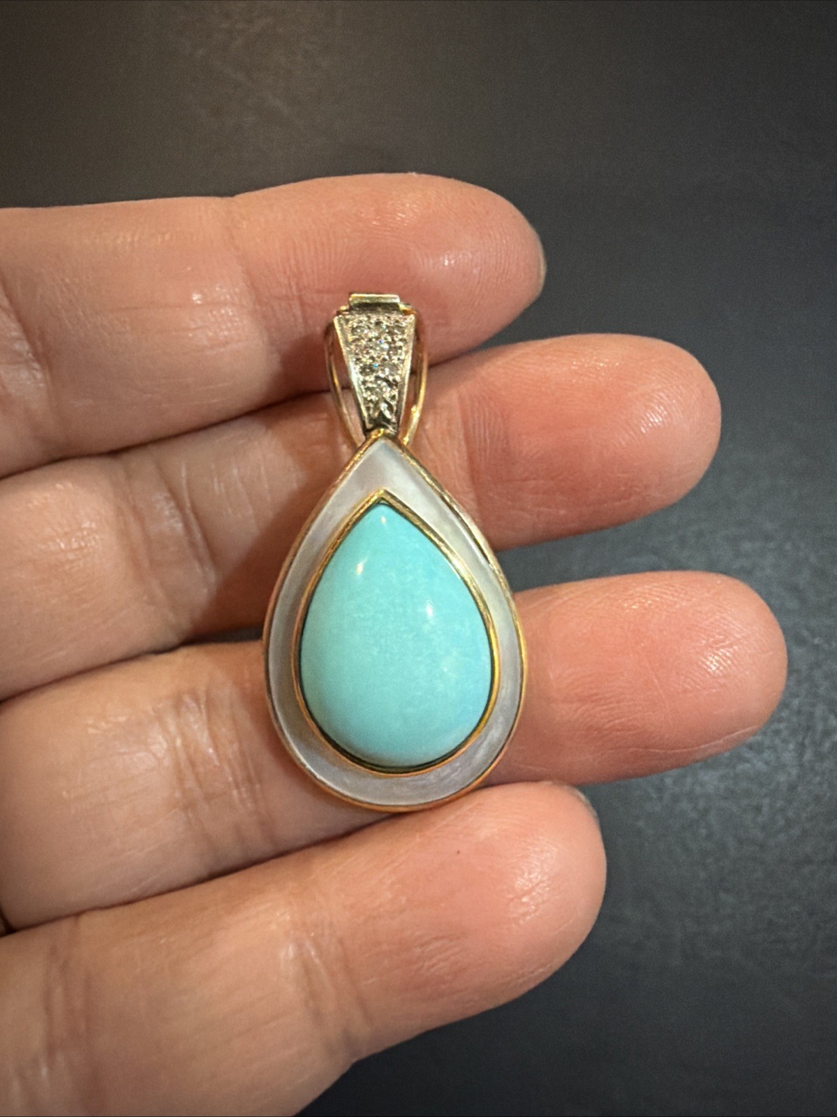 14K Yellow Gold Turquoise MOP & Diamonds Pendant