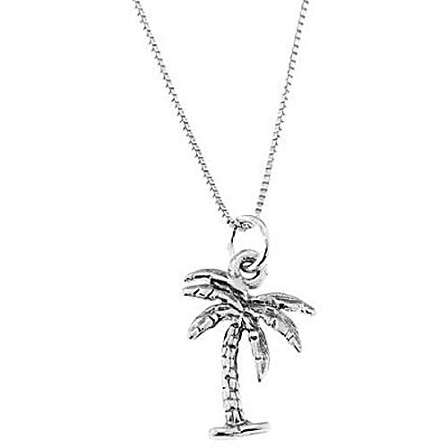 Sterling Silver Flat Palm Tree Charm with Box Chain Necklace
