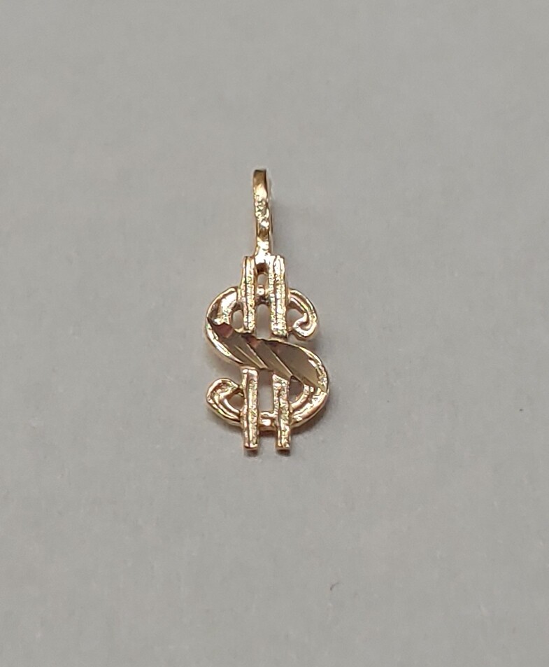 New 14k Yellow Gold Dollar Sign #2 Charm Pendant