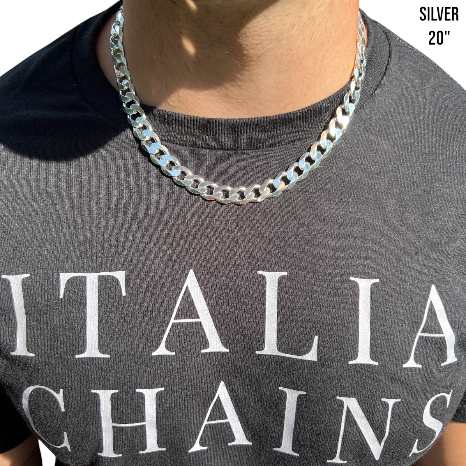 12mm Curb Link Chain – Real Solid 925 Sterling Silver Or 14k Gold Vermeil ITALY