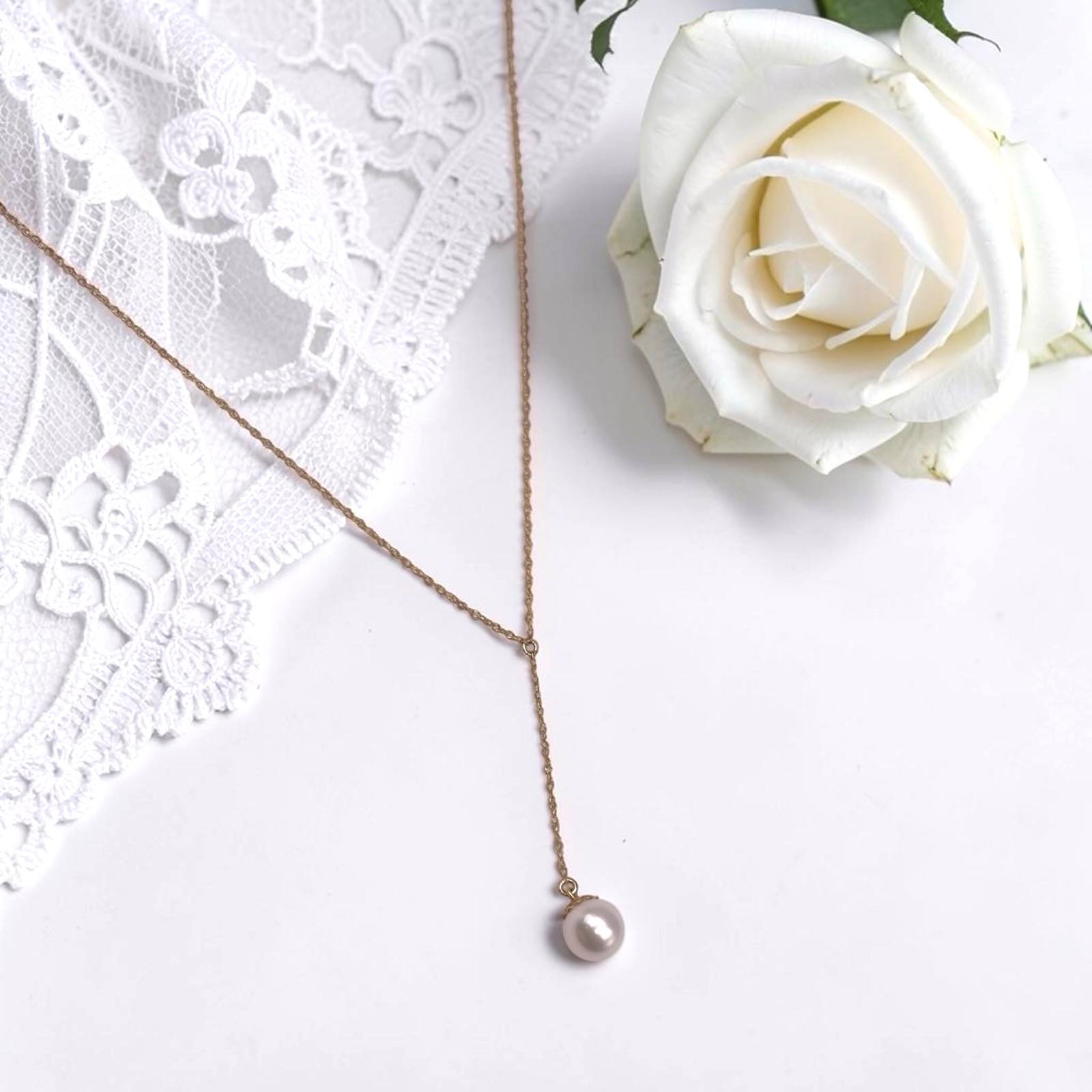 Designer RCI 14K Yellow Gold with a Pearl Y Drop Style Necklace