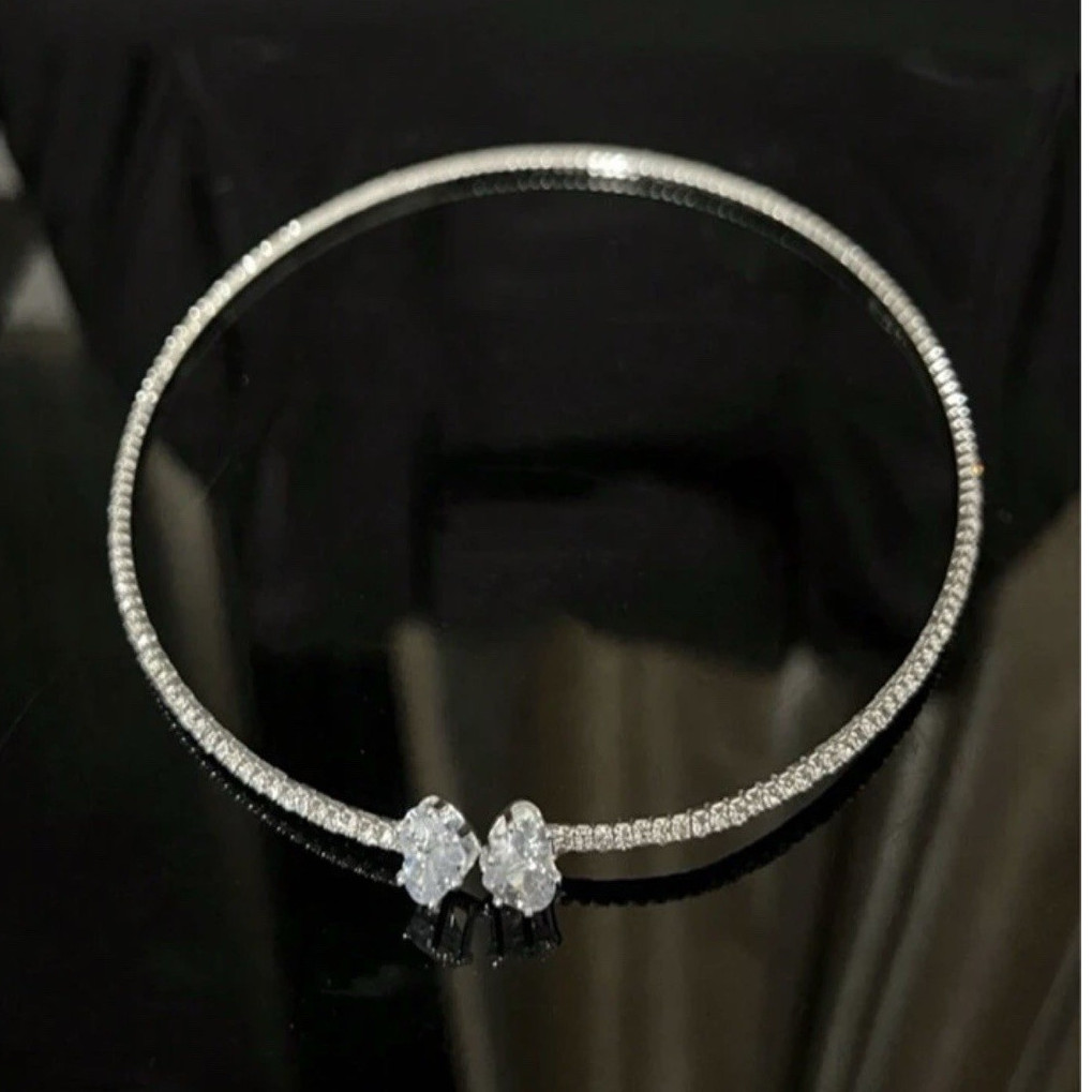 Cubic Zirconia Tennis Choker Necklace Round White Prong Set Box