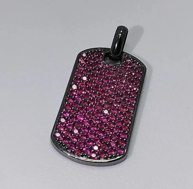 2ct Round Lab Created Ruby Cluster Dog Tag Women’s Pendant 14k Black Gold Plated