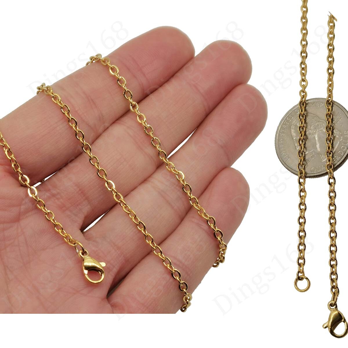 18K Yellow Gold Filled Tarnish-Resistant 16~24″ 2.4mm Cable Chain Necklace X146G