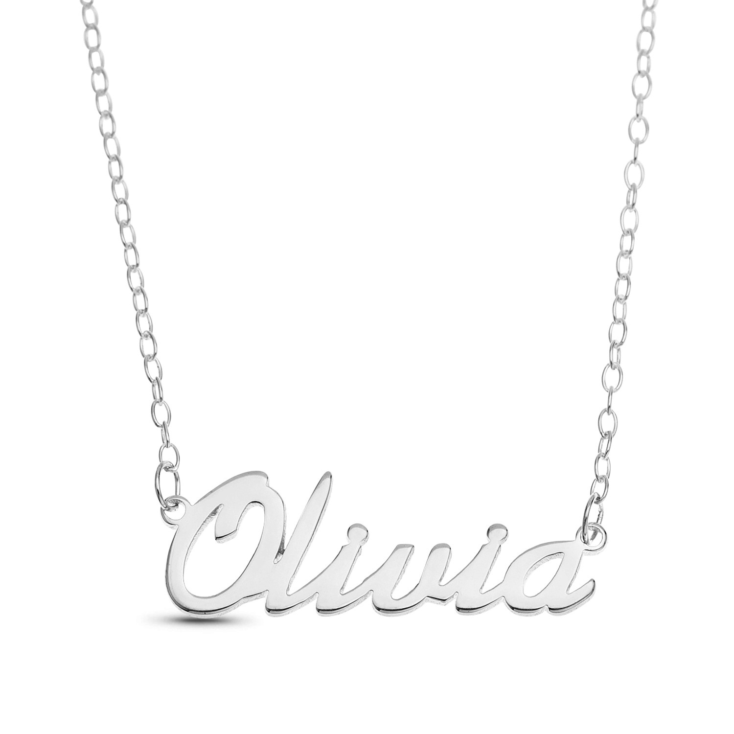 Olivia Name Plate Necklace Pendent Sterling Silver female Personalized Custom
