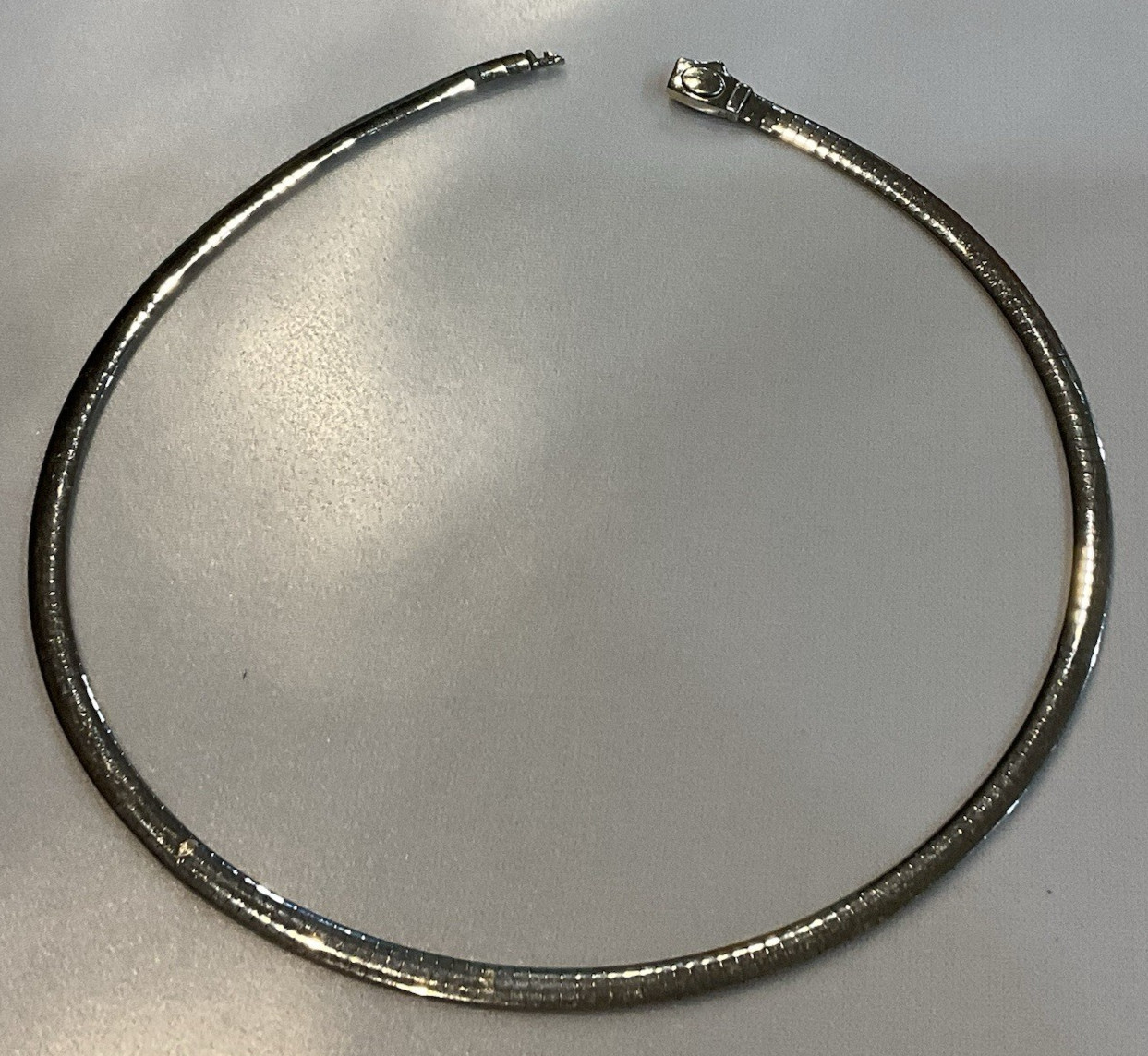 STERLING (925) & 14KT OMEGA DOUBLE SIDE Reversible 17” domed necklace Italy VJC