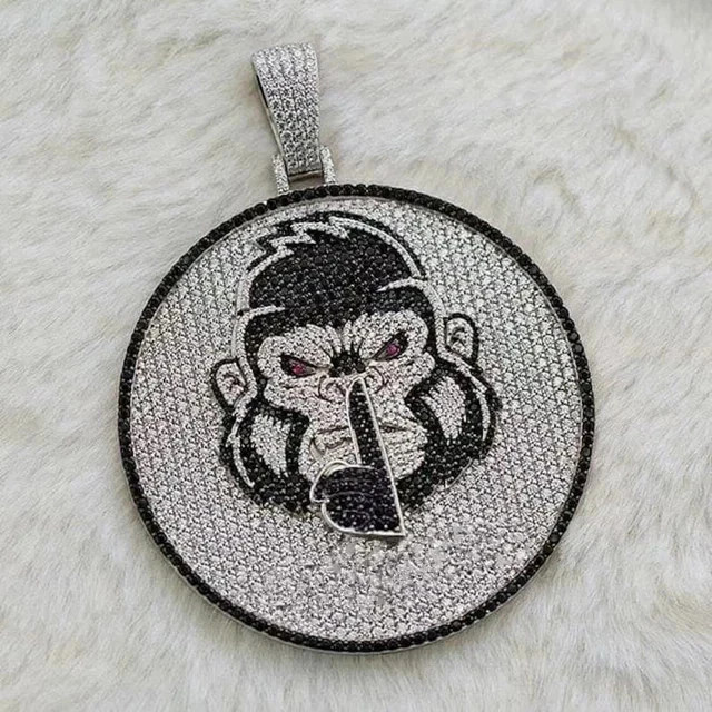 Real Moissanite 3Ct Round Cut Custom Gorilla Men’s Pendant 14K White Gold Plated