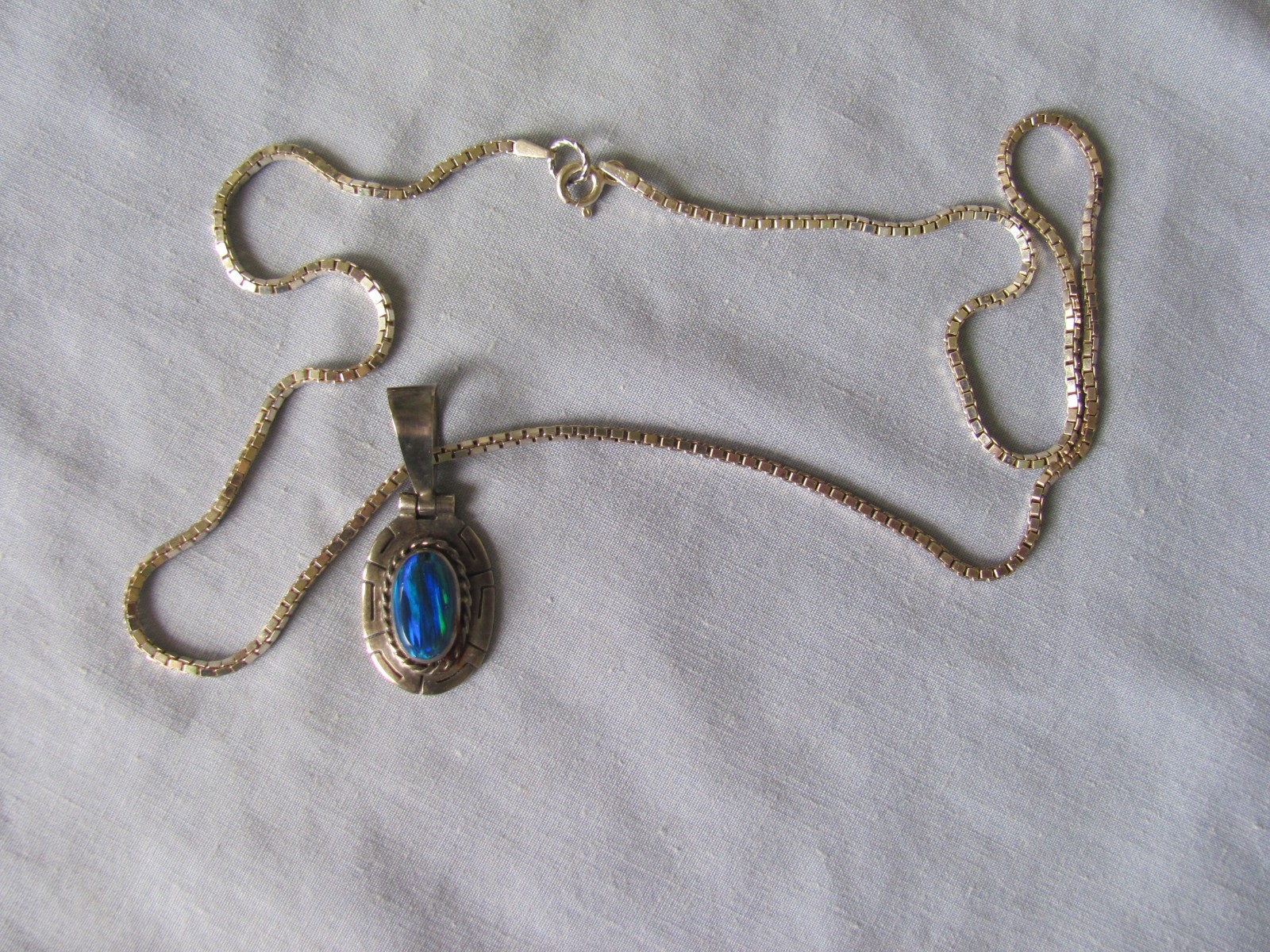 950 Silver/Black Opal Pendant Mexico W/Sterling Silver 925 Chain Italy 14.4 gram