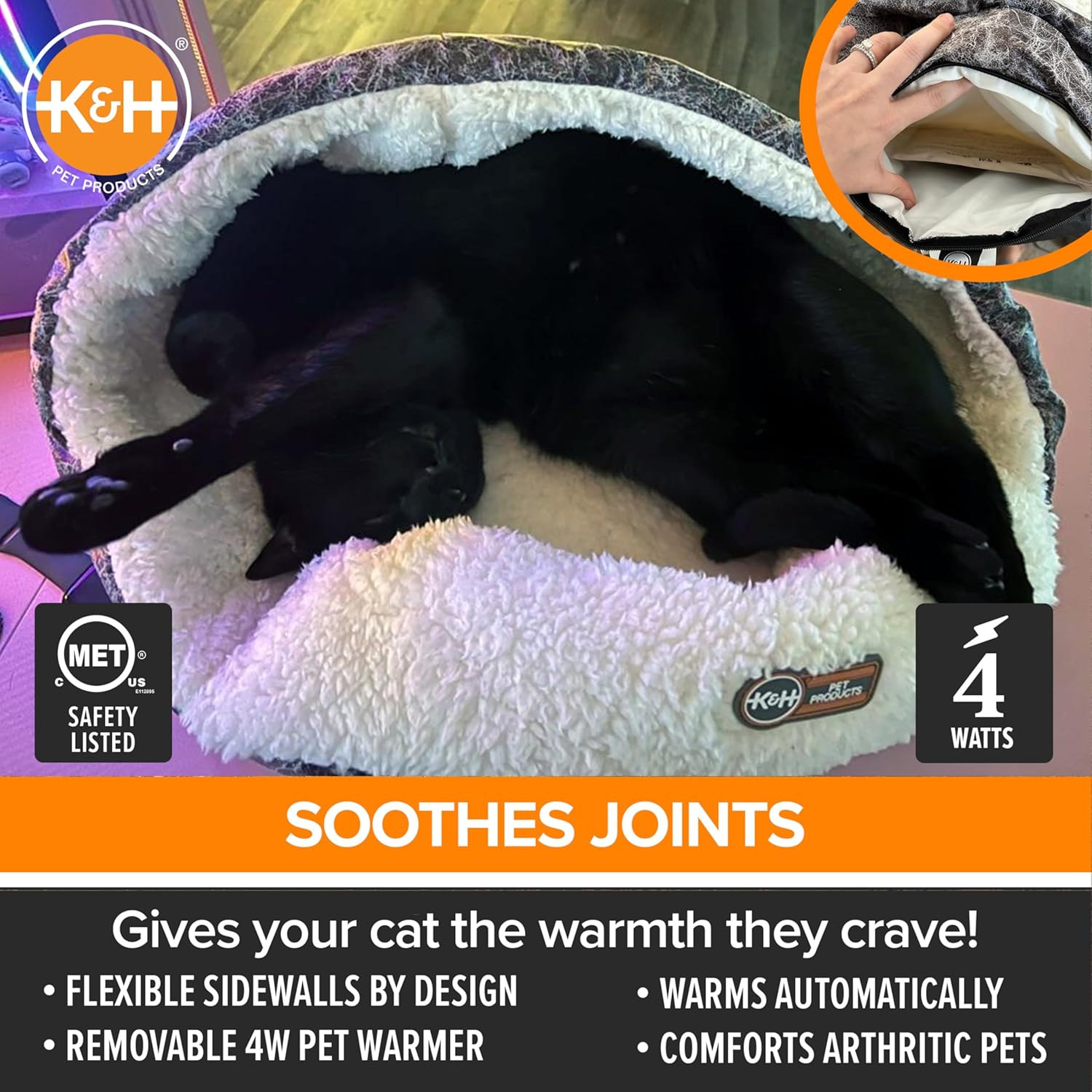 Heated Cat Bed Indoor, Thermo-Snuggle Cup Bomber Soft Heated Pet Bed for Large I