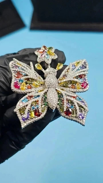 3.50Ct Round Cut Real Moissanite Women’s Butterfly Pendant 14K White Gold Plated