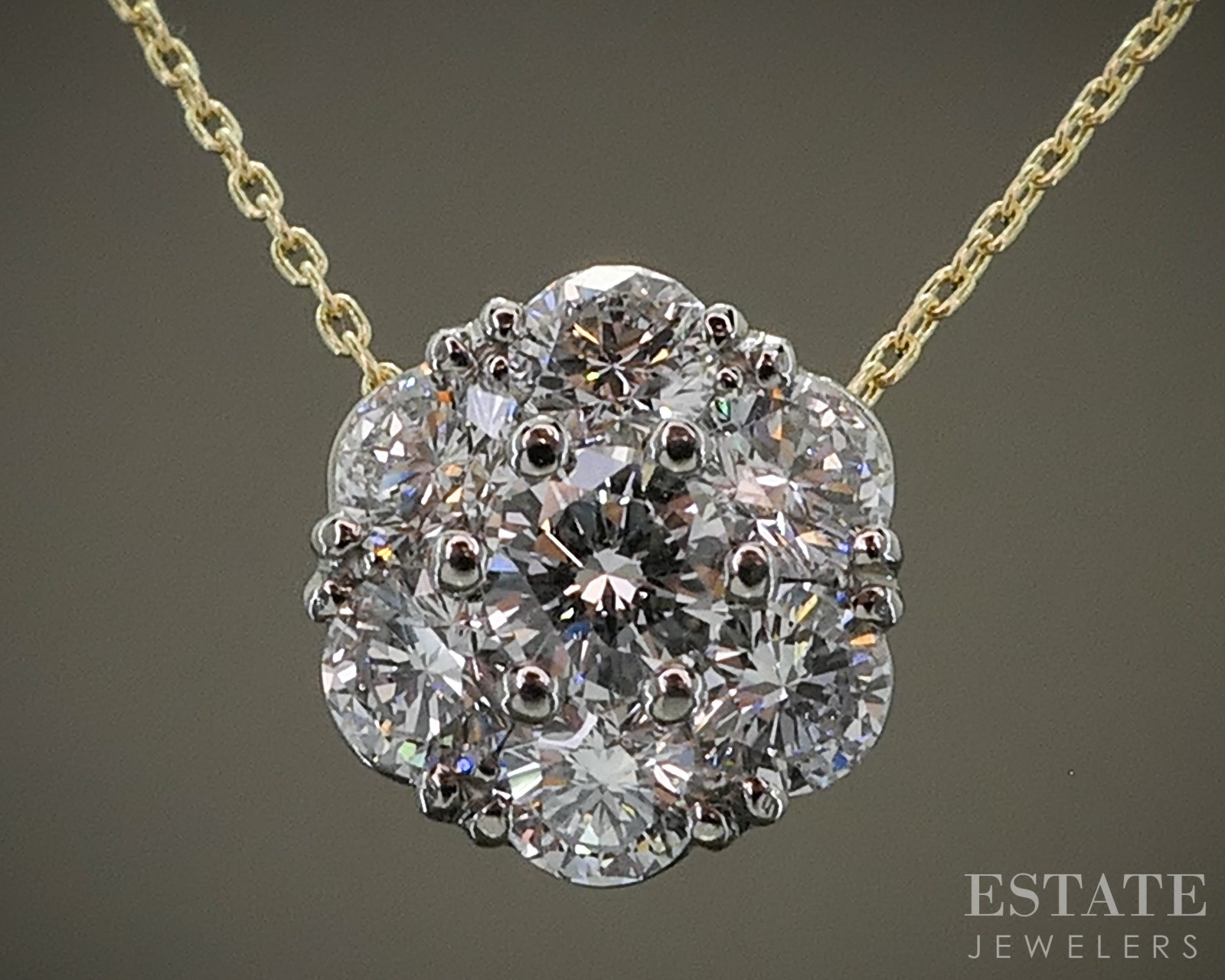 18k Yellow Gold Jabel Natural .75ctw Diamond Cluster Necklace 2.8g 18″L p24450