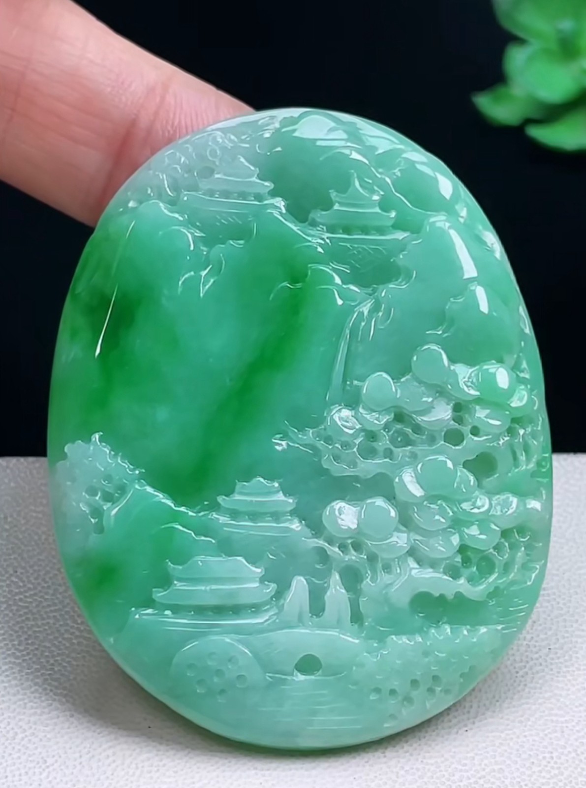 Untreated Myanmar Burma Green Jade Grade A Jadeite Landscape Painting 0623