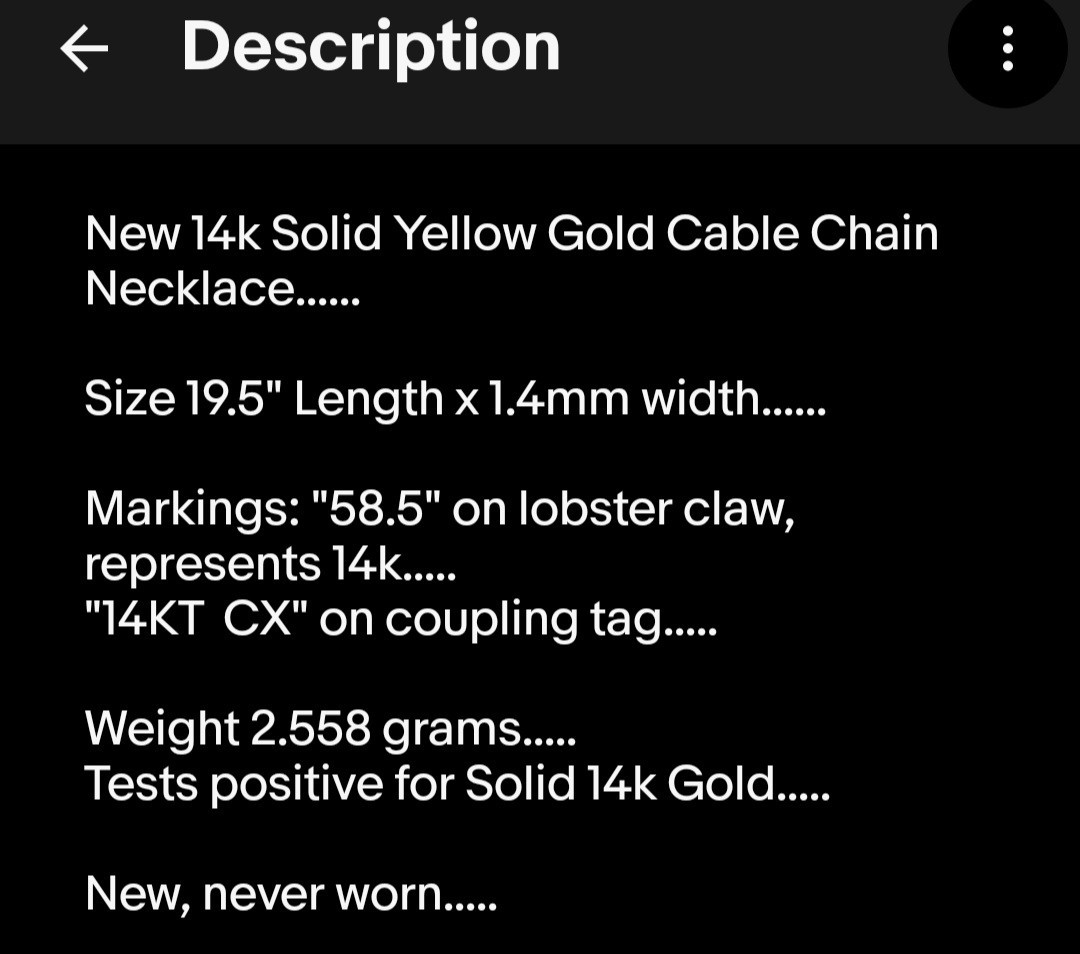 New 14k Solid Yellow Gold Cable Chain 19.5″ Necklace 1.4mm Signed CX 2.55g
