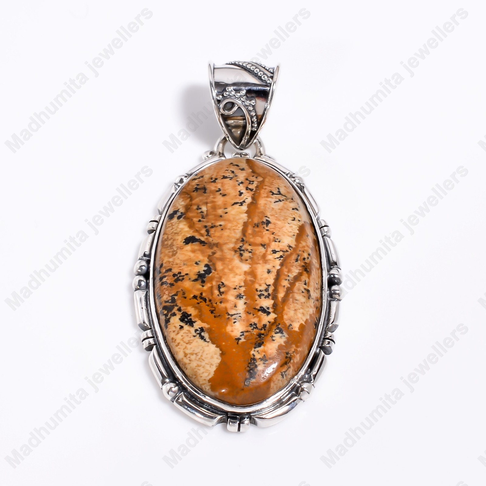 Picture Jasper Gemstone 925 Sterling Silver Handmade Gift Pendant For Her