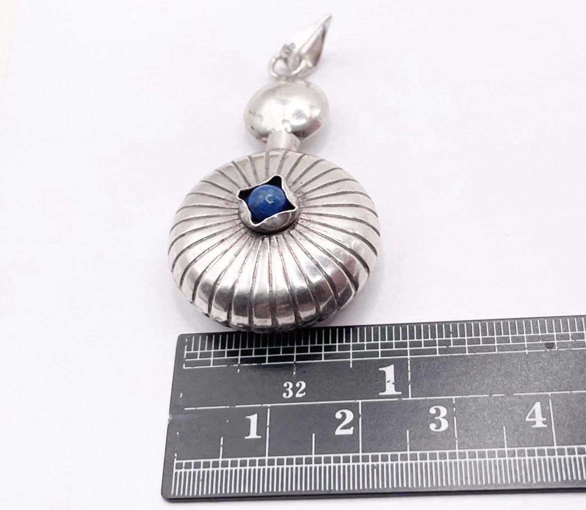 Mexico Signed 925 Sterling Silver Round Sodalite Pendant Blue Stone STR-150