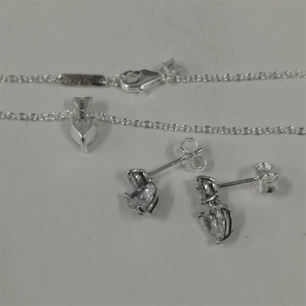 Pandora Sparkling Double Stud Earrings Pendant Necklace set-45cm
