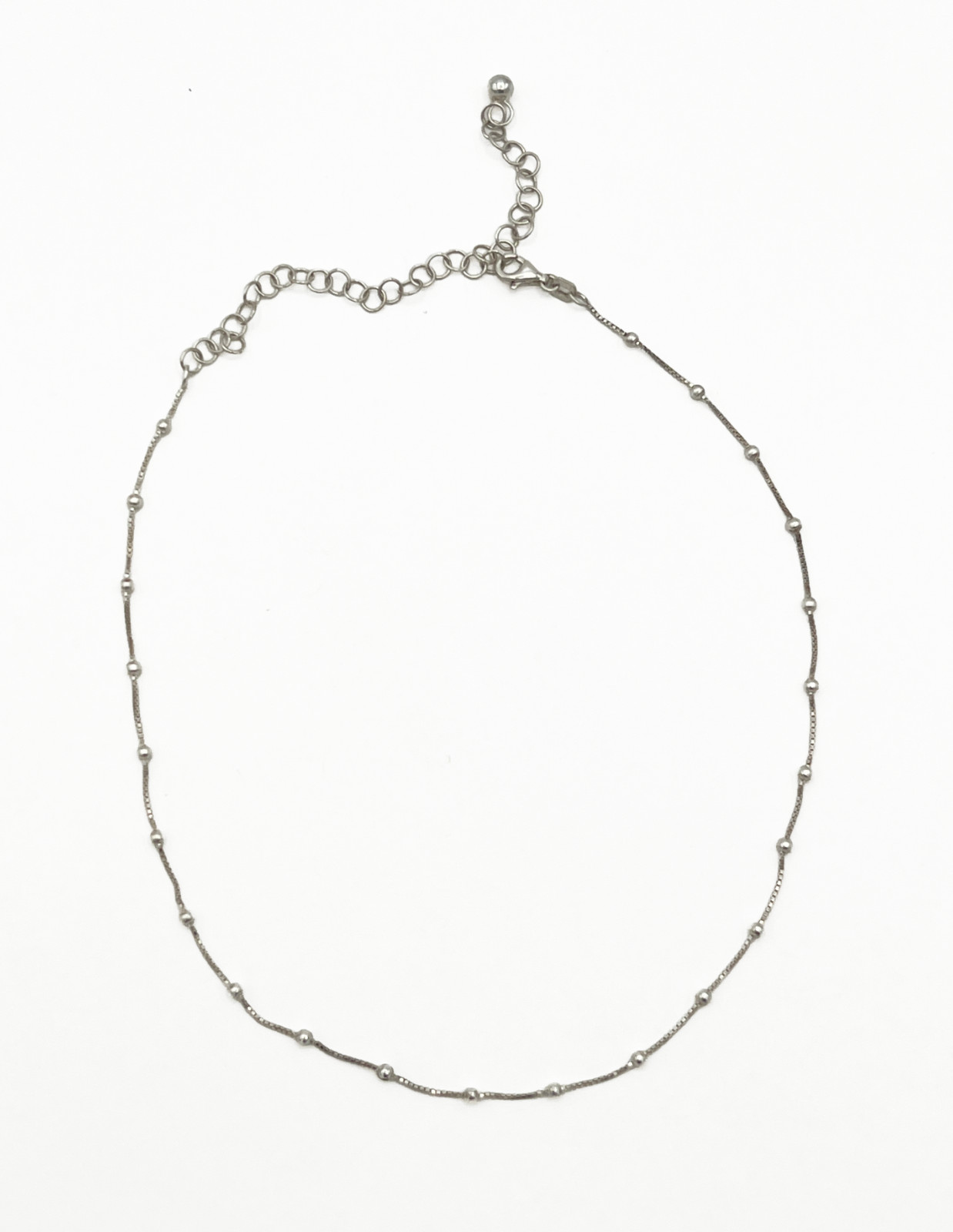 925 Sterling Silver Italy Beaded Satellite Box Chain Choker 12–16 inches