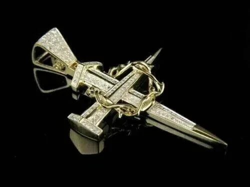 Lab Created Diamond 2Ct Round Men’s Cross Pendant 14K Yellow Gold Silver Plated