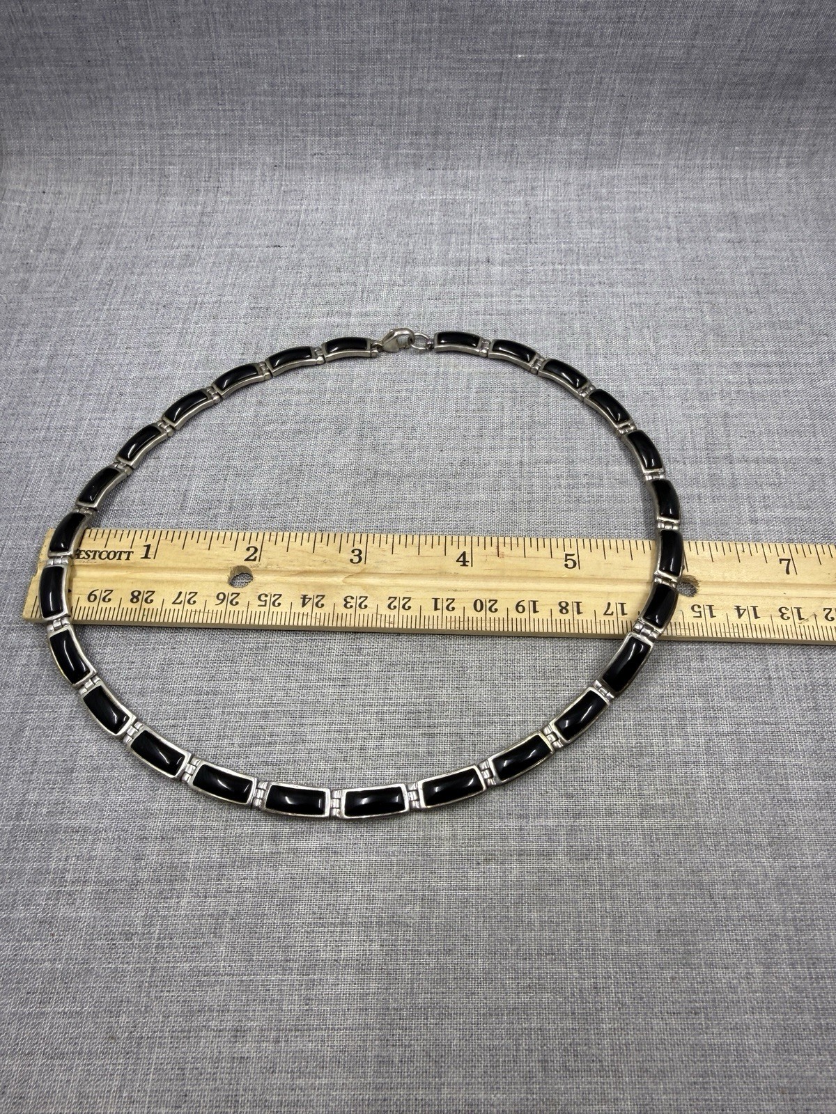 Sanel Onyx Bar Link Sterling Silver .925 Choker Bib Necklace 16″ (41 Grams)