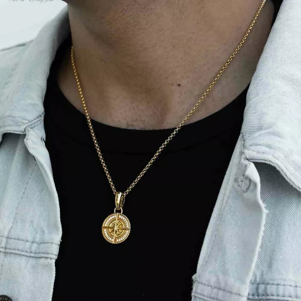 0.50Ct Round VVS1D Diamond COMPASS Pendant 14K Yellow Gold Over 18′ Free Chain