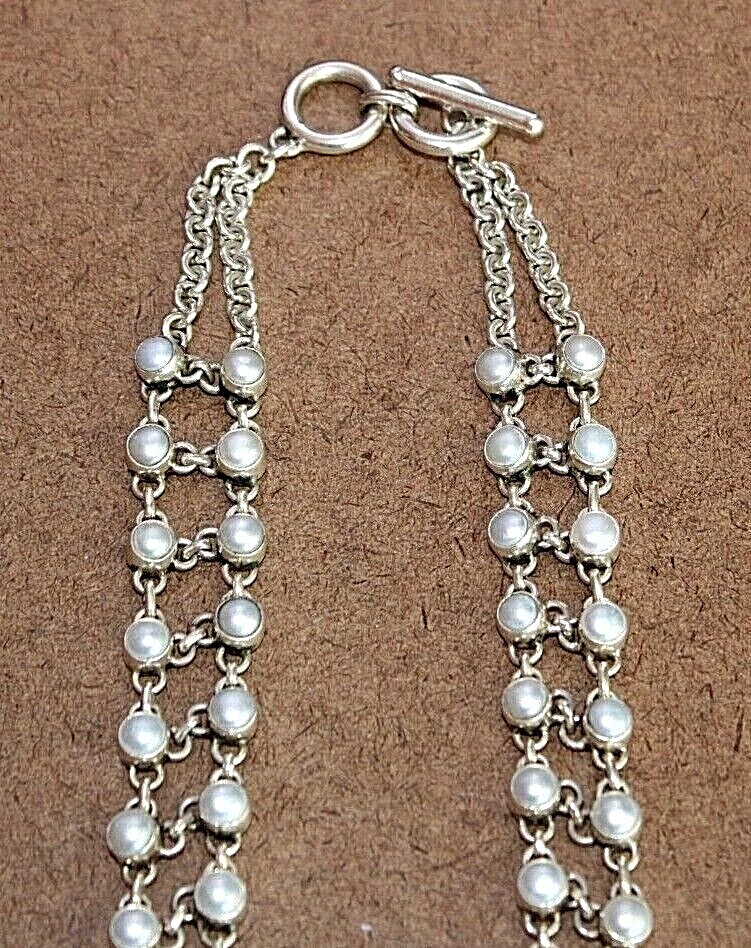 HTF ExEx Claudia Agudelo Sterling Silver Bezel Set Pearl Toggle Necklace [062WEI