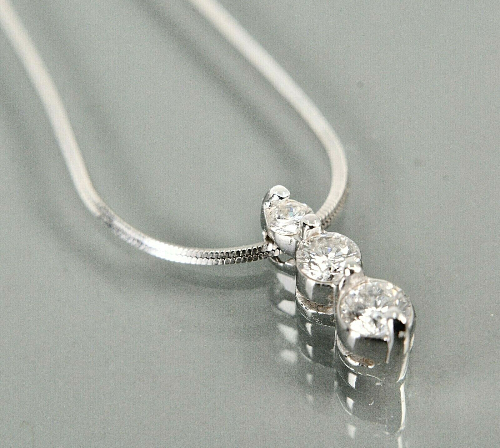 0.30ctw Three Stone Diamond 14k White Gold Pendant Necklace Chain 18″