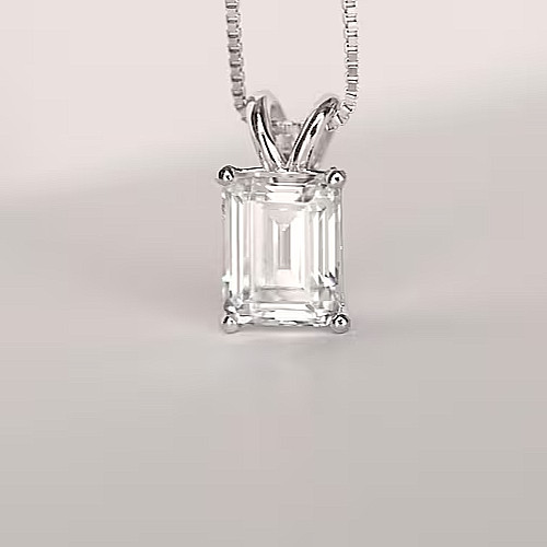 4.00Ct Emerald Lab Grown Diamond VS1 Solitaire Necklace Pendant 14k White Gold