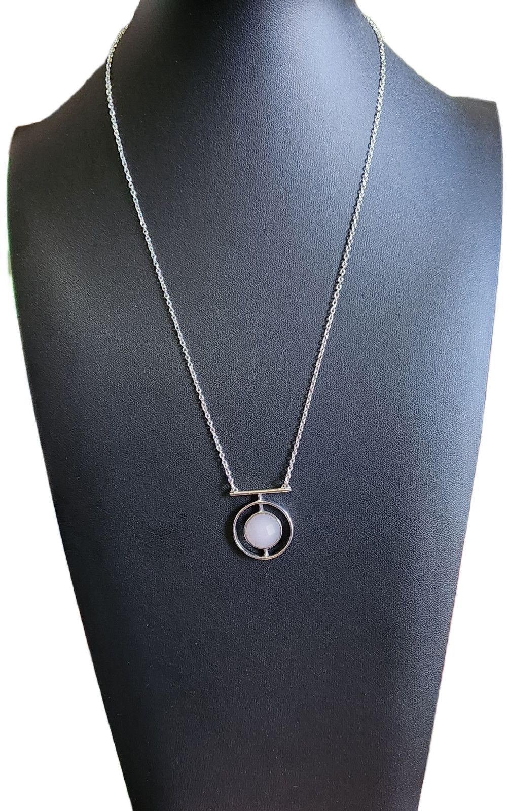 Pink Opaque Crystal & Stainless Steel Necklace – 18 in