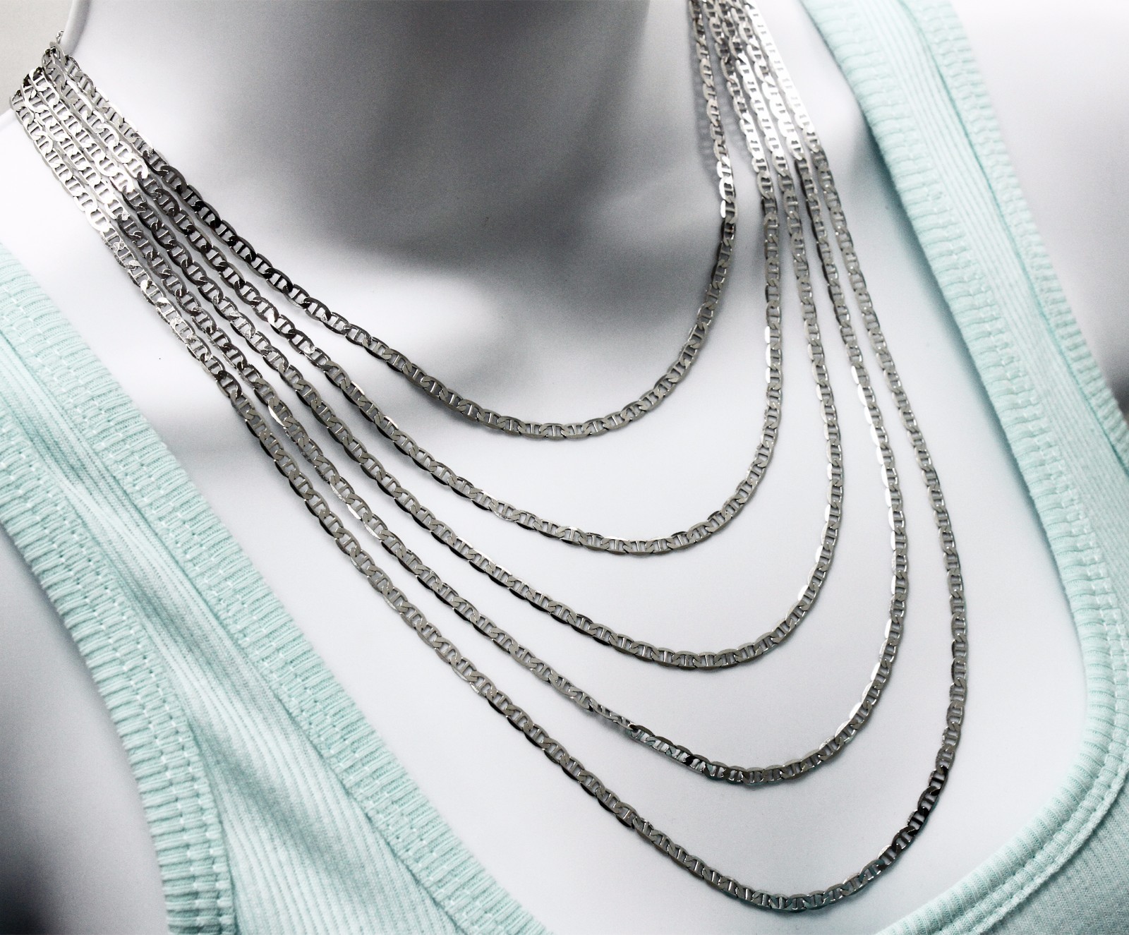 14k Solid Real White Gold Flat Mariner Chain Necklace 3.5 mm Thick 16″ To 24″