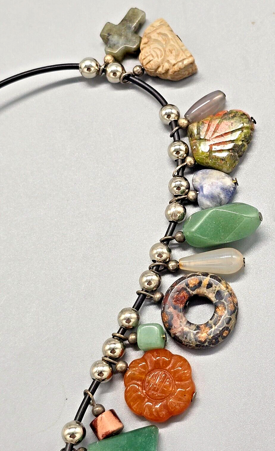 16″ Bead Treasure Charm Necklace, multiple fun shapes, colors gemstones
