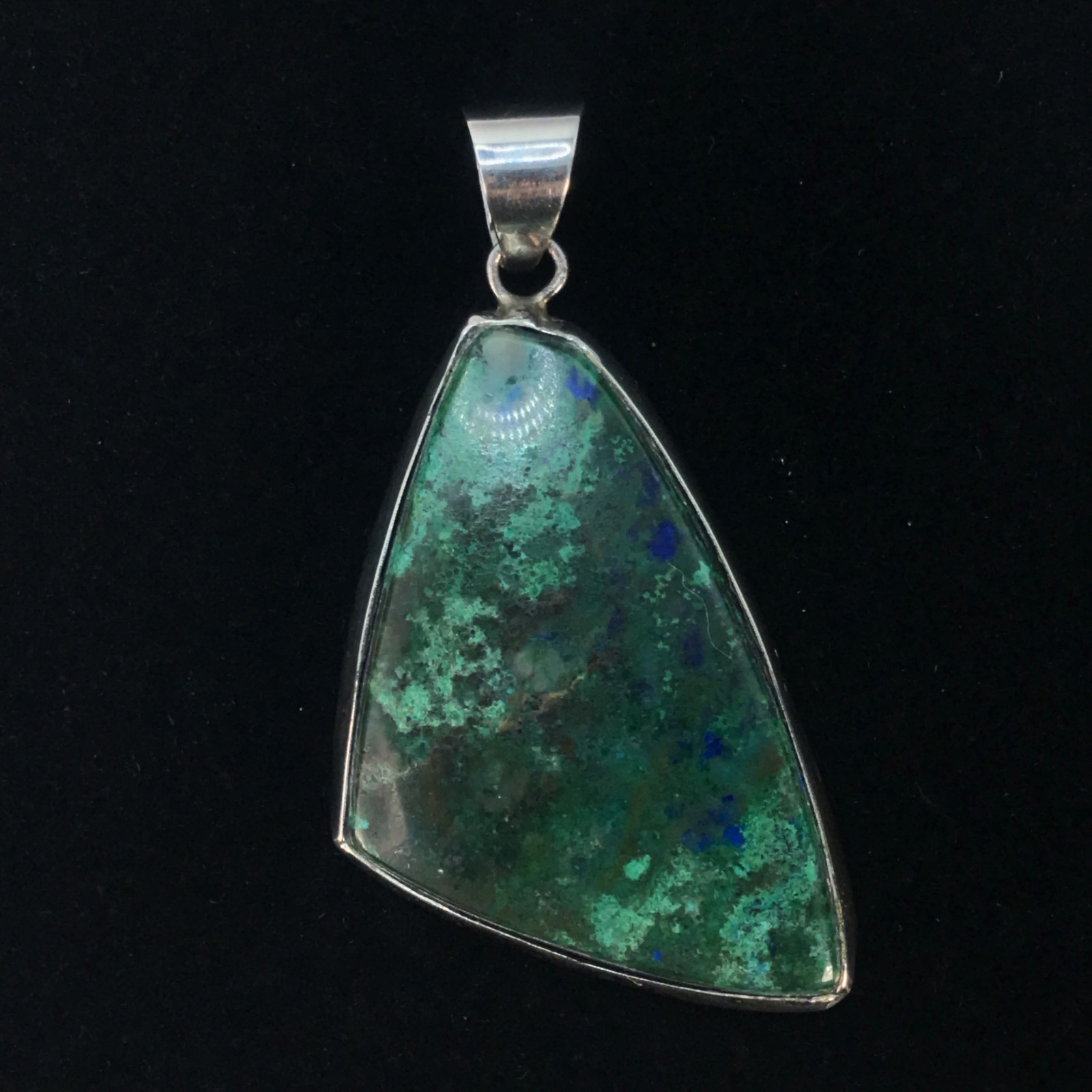 Malachite Azurite Sterling Silver 925 Pendant Freeform 13g Chunky Green Gemstone