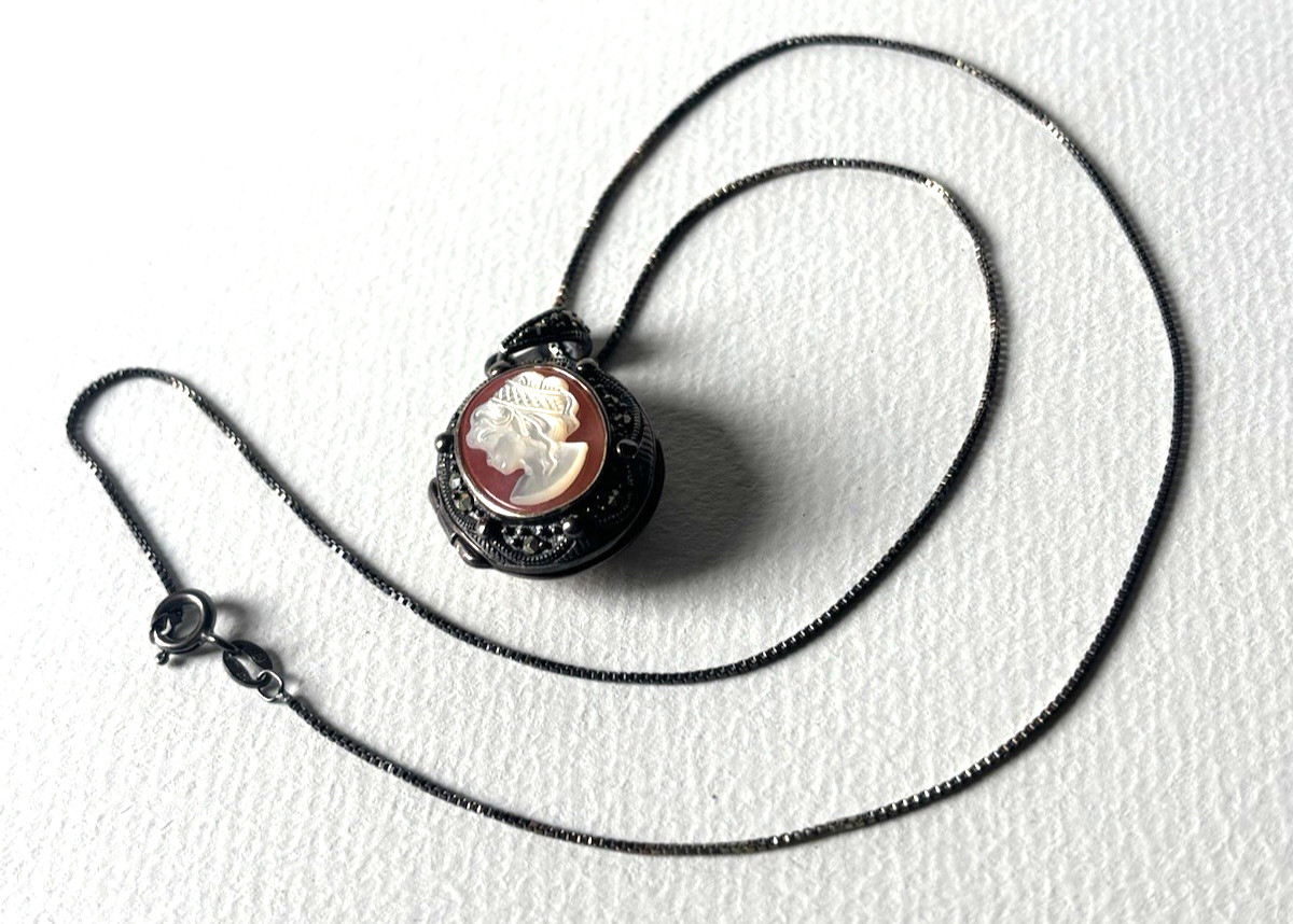 Sterling Silver Cameo Pendant 925 Marcasite Locket A China