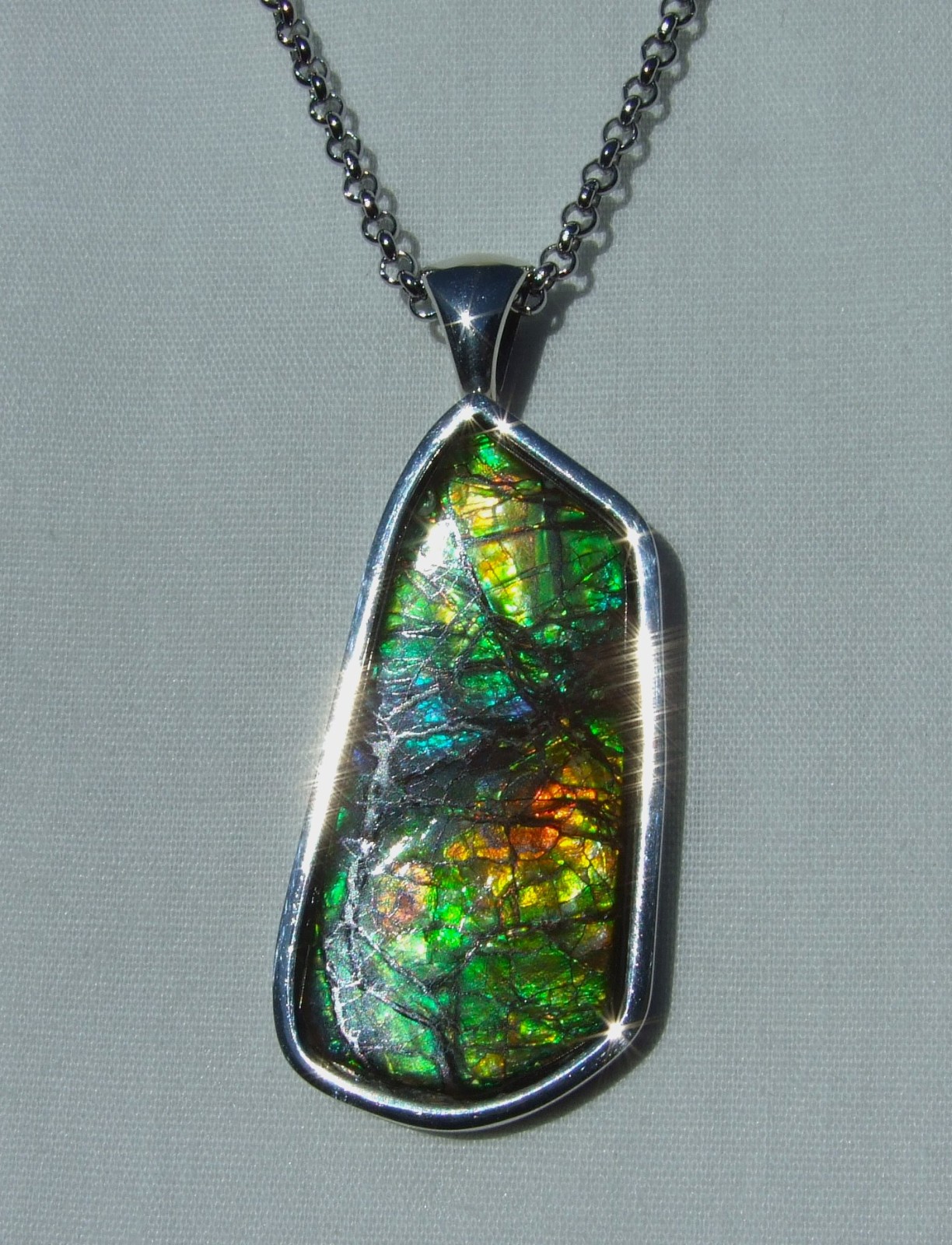 AMMOLITE PENDANT, Solid Sterling Silver , HANDMADE- USA, Feng Shui Prized