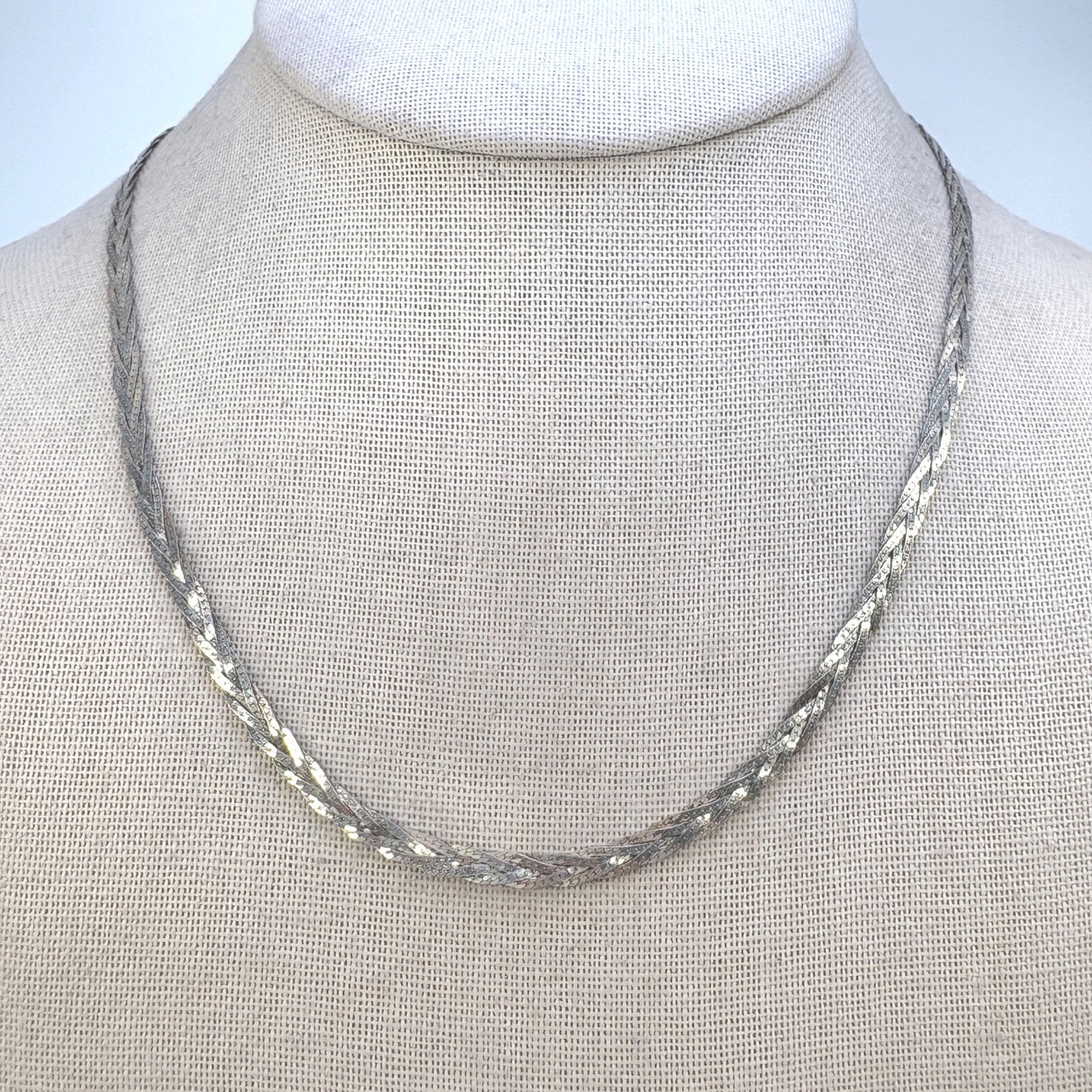 Braided Herringbone Chain Necklace Sterling Silver 925 Size 19″ Length