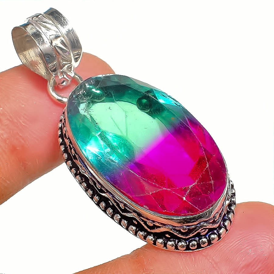 Multi Tourmaline Gemstone 925 Sterilng Silver Jewelry Pendant Sz 2″ For Gift