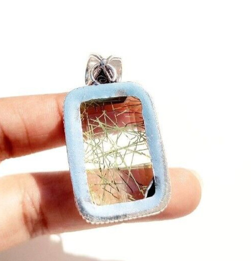 925 Sterling Silver Pendant Handmade Jewelry Golden Rutilated Quartz Gemstone