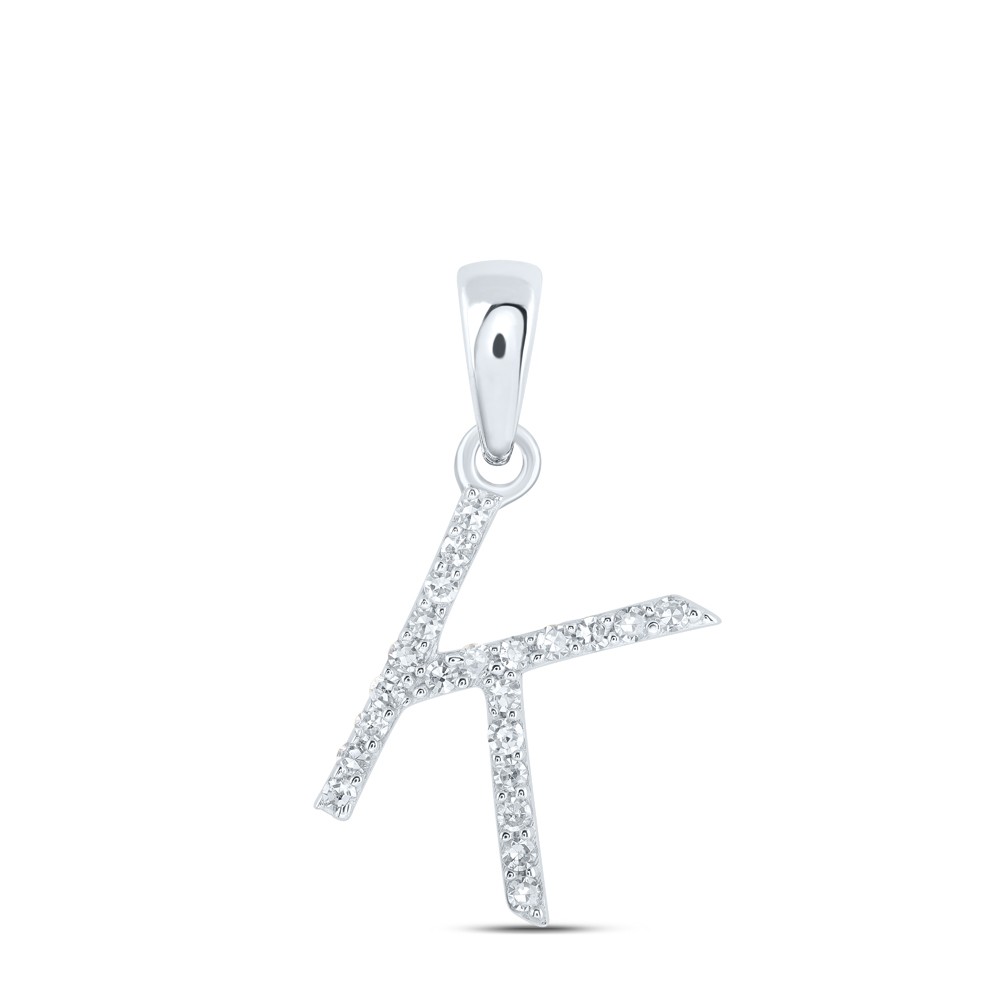 0.09 Ctw Natural Diamond Letter K Initial Pendant 10K White Gold