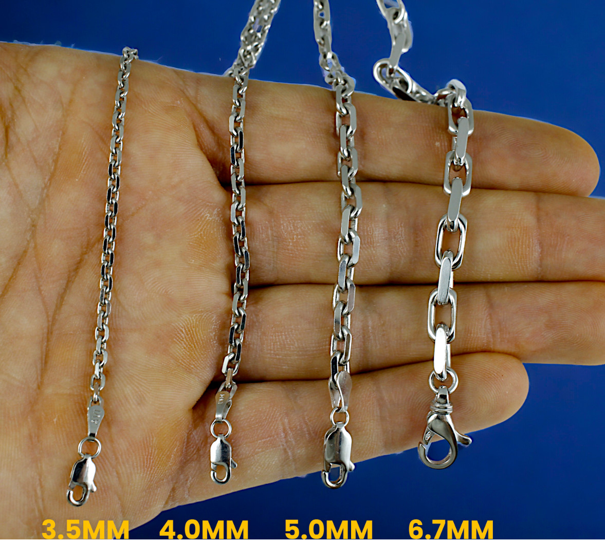14K White Gold SOLID Rolo Cable Necklace Bracelet Chain Link 2.5mm-5mm 7″-30″