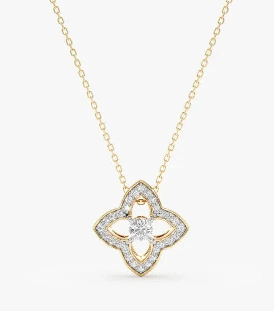 Women’s Pendant Chain 14K Yellow Gold Over 0.50 Ct Round Cut Lab Grown Diamond