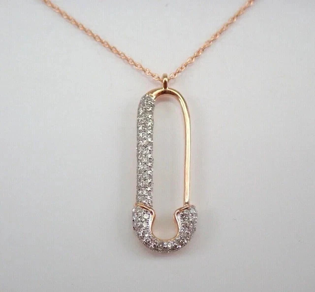 1.10Ct Round Cut Lab Created Diamond SAFETY PIN Pendant 14K Yellow Gold Plated