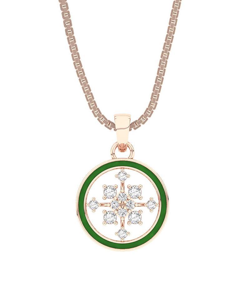 Enamel Circle Pendant Necklace 14K Rose Gold I1 G 0.15 Ct Natural Diamond 0.55In