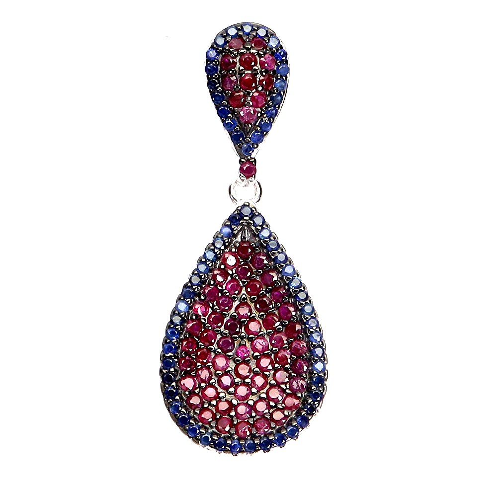 925 Sterling Silver Pendant Ruby Myanmar Round Diamond Cut Sapphire Gemstone