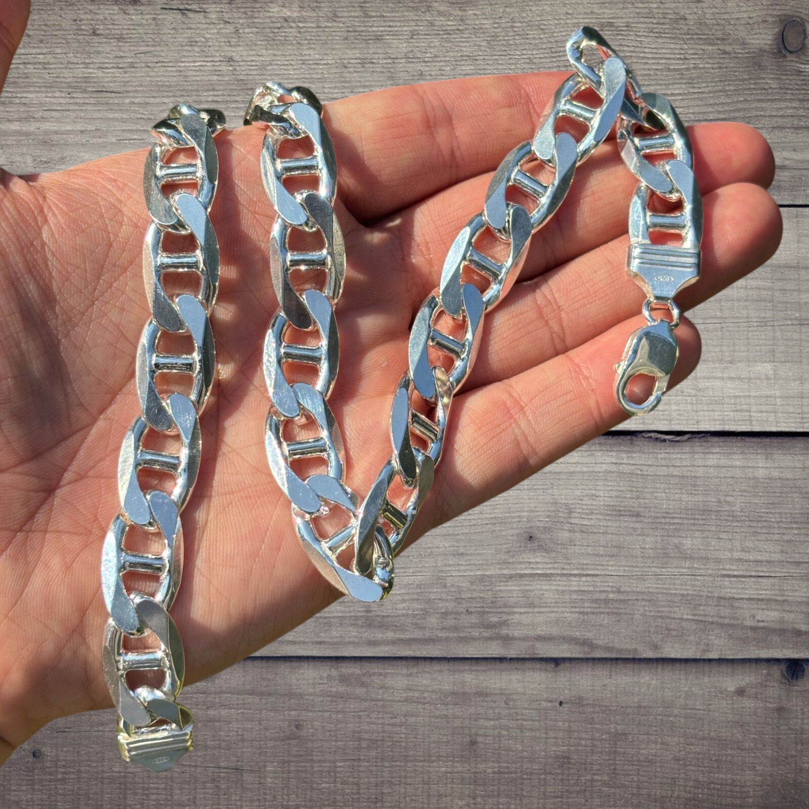 13mm Mariner Chain Necklace – Real Solid 925 Sterling Silver Or 14k Gold Vermeil