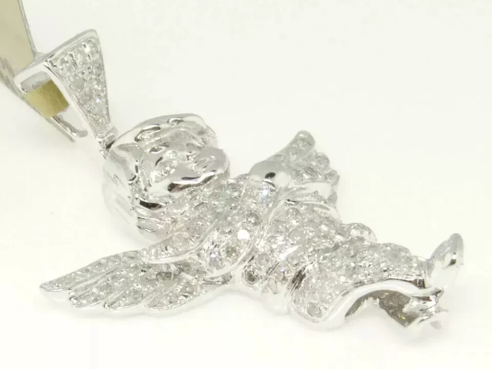 1Ct Mini Micro Angel Jesus Diamond Piece Pendant Charm 14K White Gold Finish