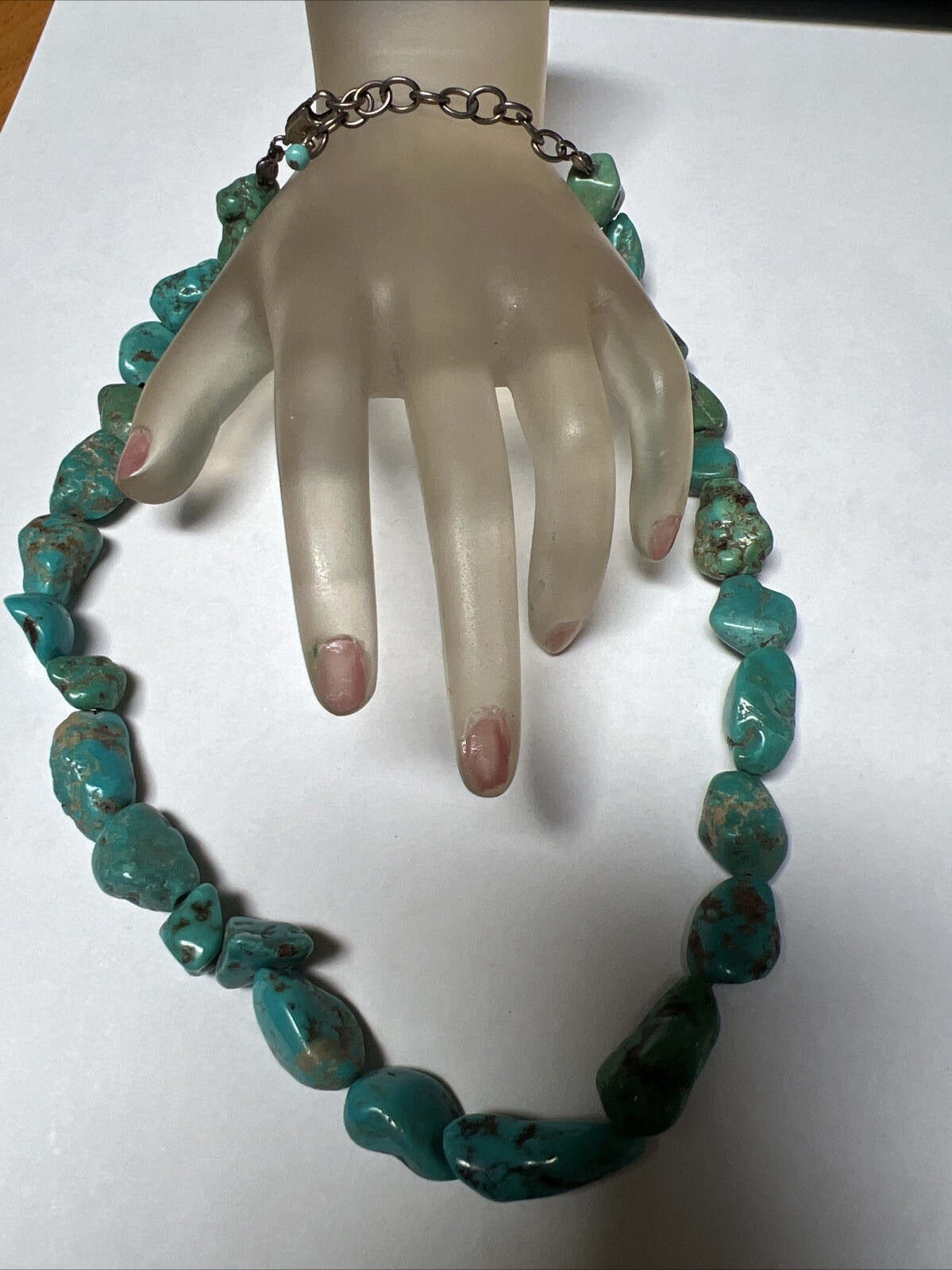 VINTAGE STERLING SILVER TURQUOISE NUGGETS NECKLACE