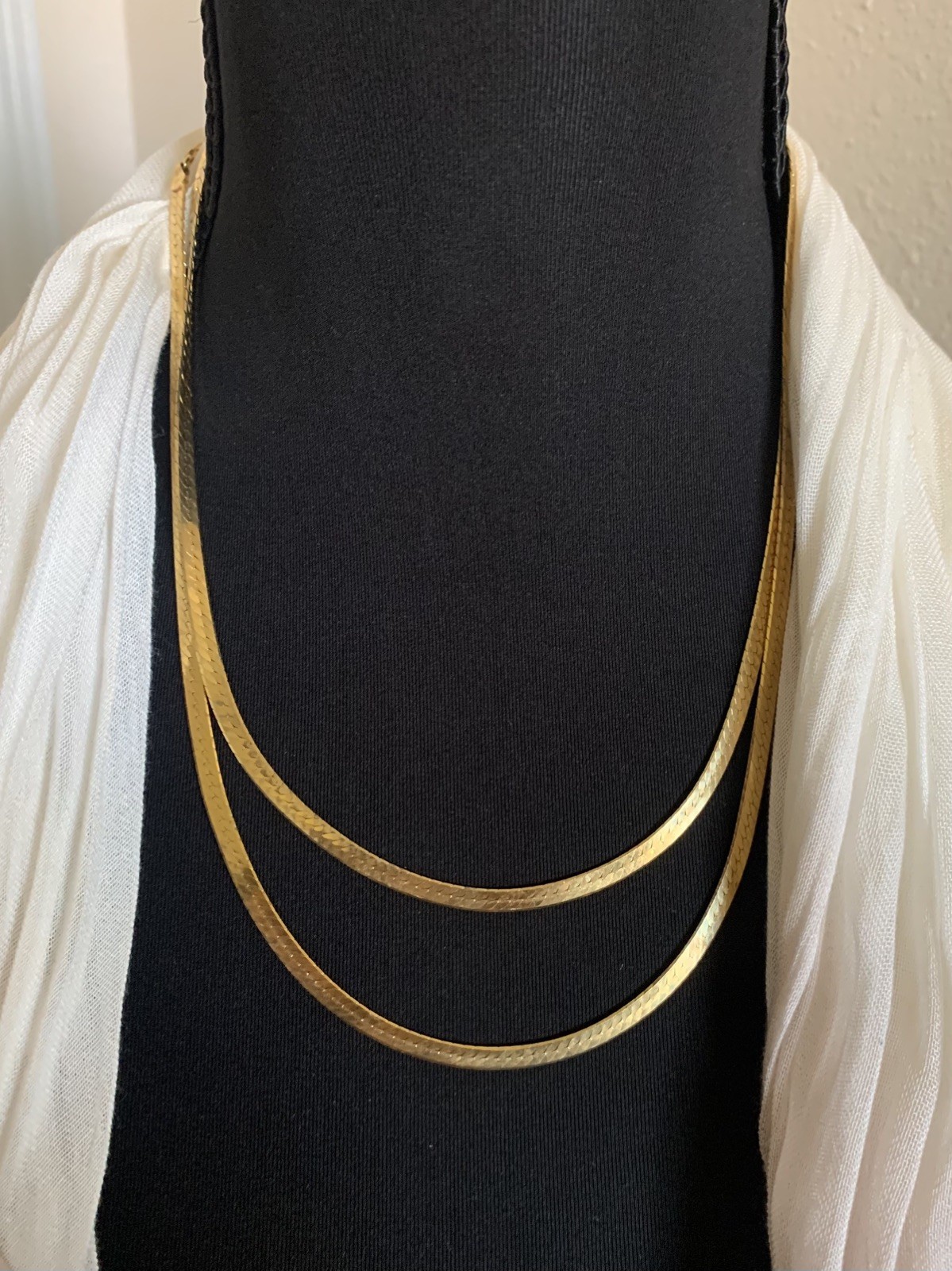Gold over 925 Sterling Silver, 40”, 4mm, 20g LONG Flat Herringbone Chain Italy