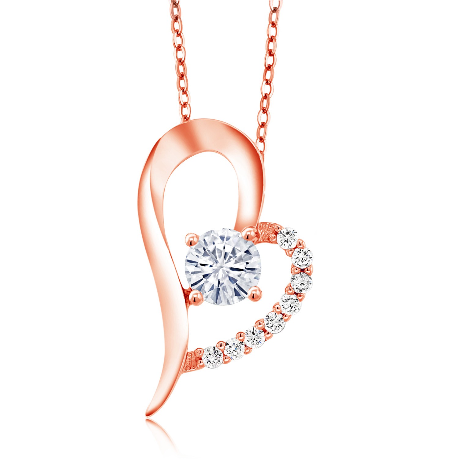 18K Rose Gold Plated Silver Pendant with Chain Set with Near Colorless (GH)