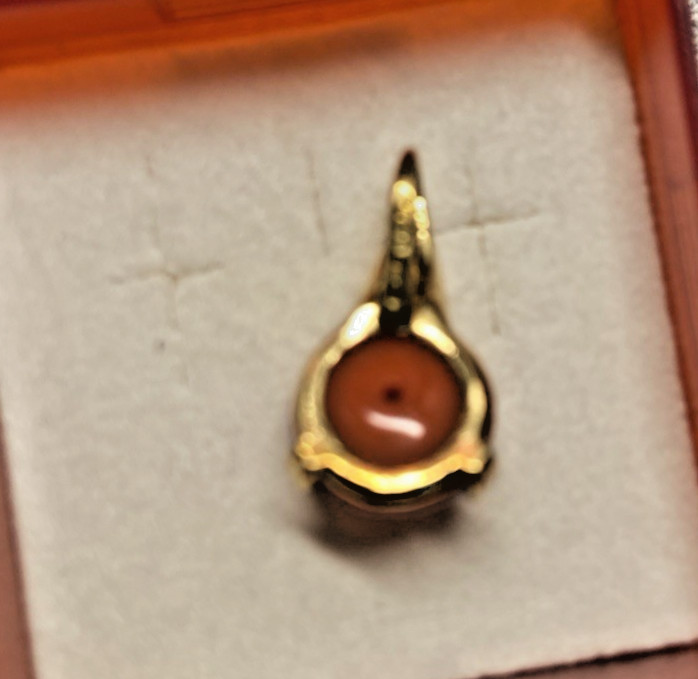 18K Yellow Gold Red Coral Pendant